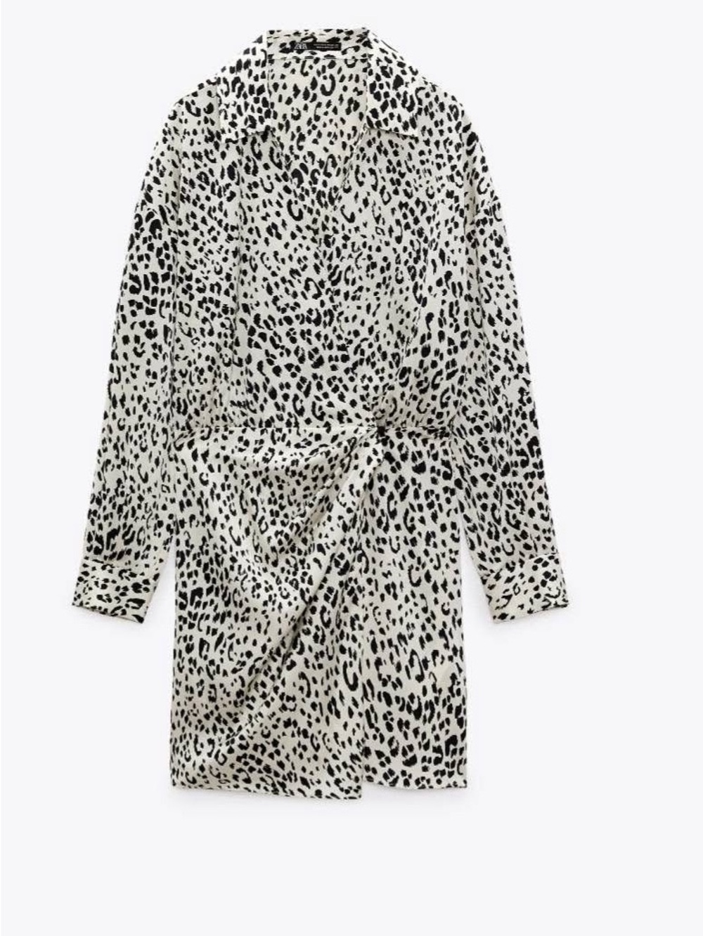 Leopard Print Twist Front Shirt Dress - Black & Cream